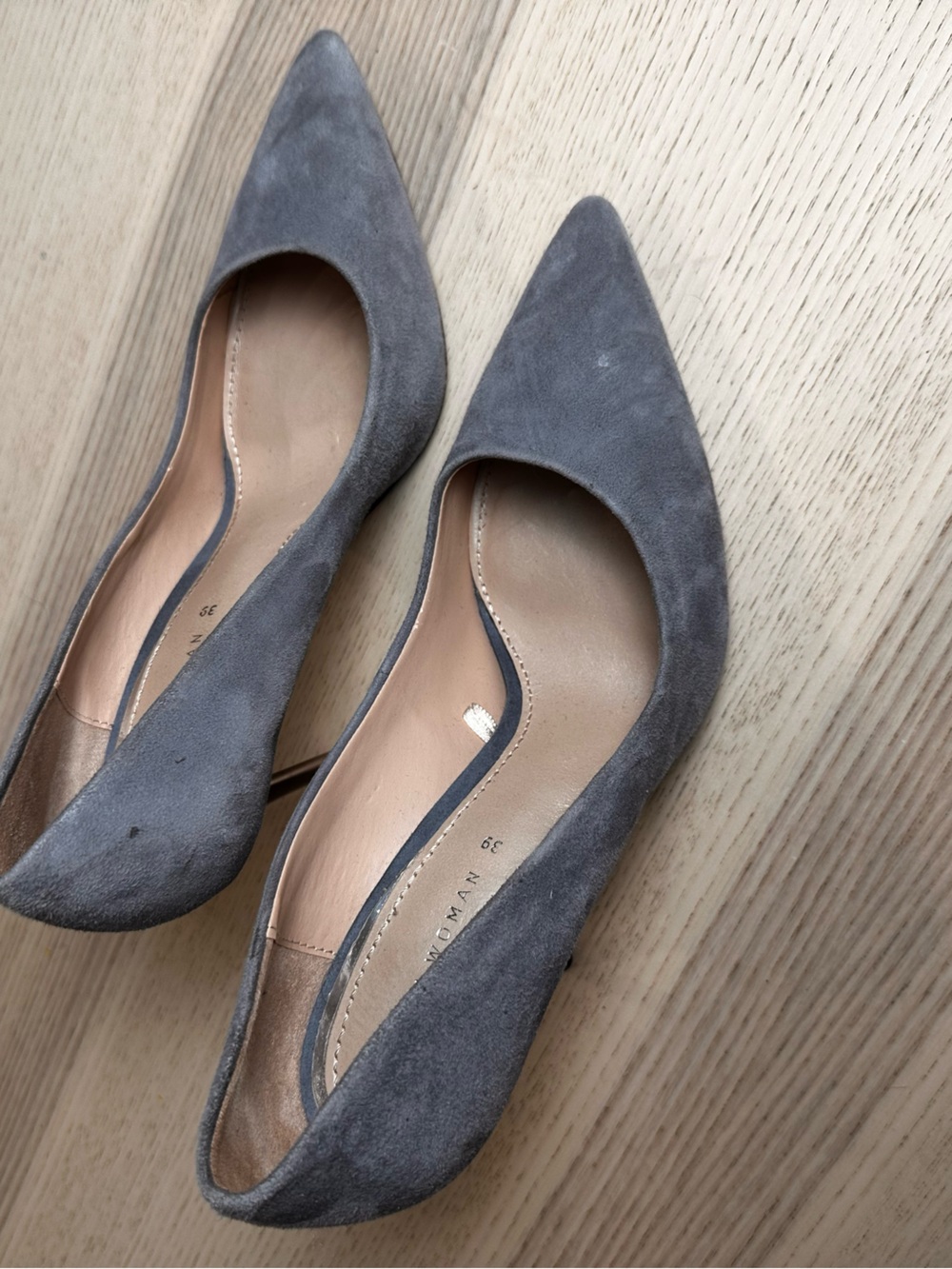 Zara Pointed-Toe Suede Pumps in Gray